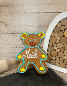 Lebkuchen aus dem Elsass, kleiner Bär, Rand blau 