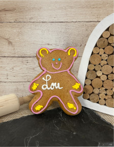 Lebkuchen aus dem Elsass, kleiner Bär, Rand rosa 
